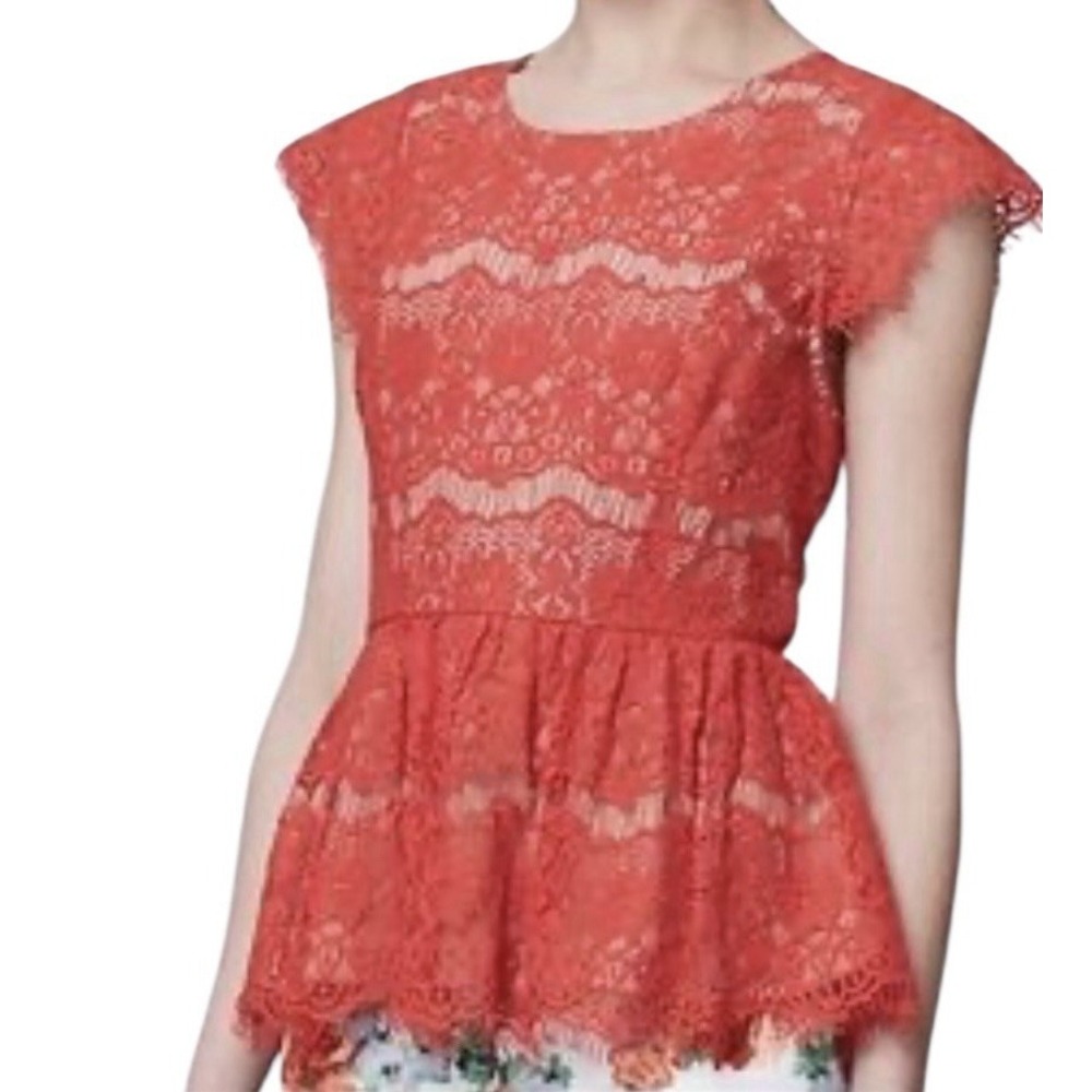 Maeve Anthropologie Top Women Small Lace Blouse Short Sleeve Summer‎ Vacation